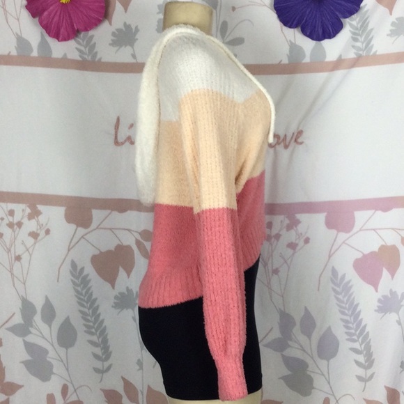 SO XS stripe color block chenille long sleeve soft hoodie sweater - Picture 3 of 7